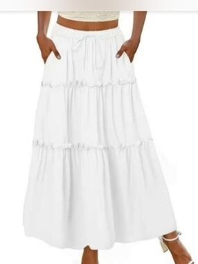 MOSHU High Waist Midi Skirt for Women A-Line Pleated Skirts with Pockets. Medium